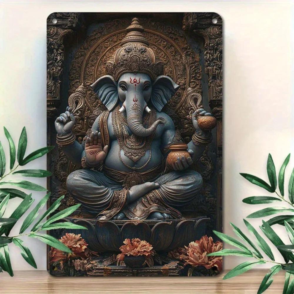 2D GaneshaTinSign1pc 1pc Vintage Ganesha Metal Wall Plaque - 8x12 Inch Tin Sign, Durable Retro Decor with Pre-Drilled Holes