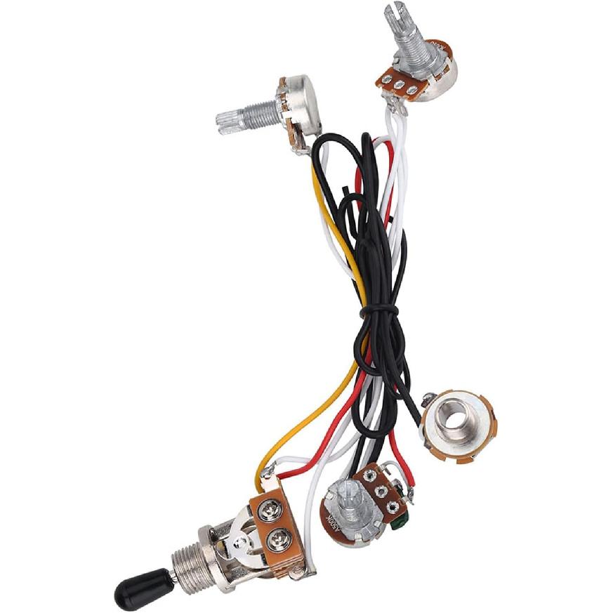 Wiring Harness with 2 Volume, 1 Tone, and 1 Jack for Electric Guitar Bass, 3 Way Switch for Electirc Guitar Bass Guitar Wiring Harness