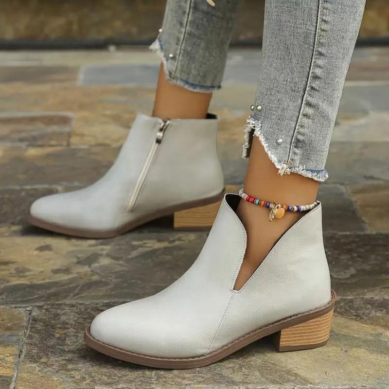 Plus Size Side Zipper Pointed Toe Chelsea Boots Fall New Square Heel Short Women's Boots Women's Women