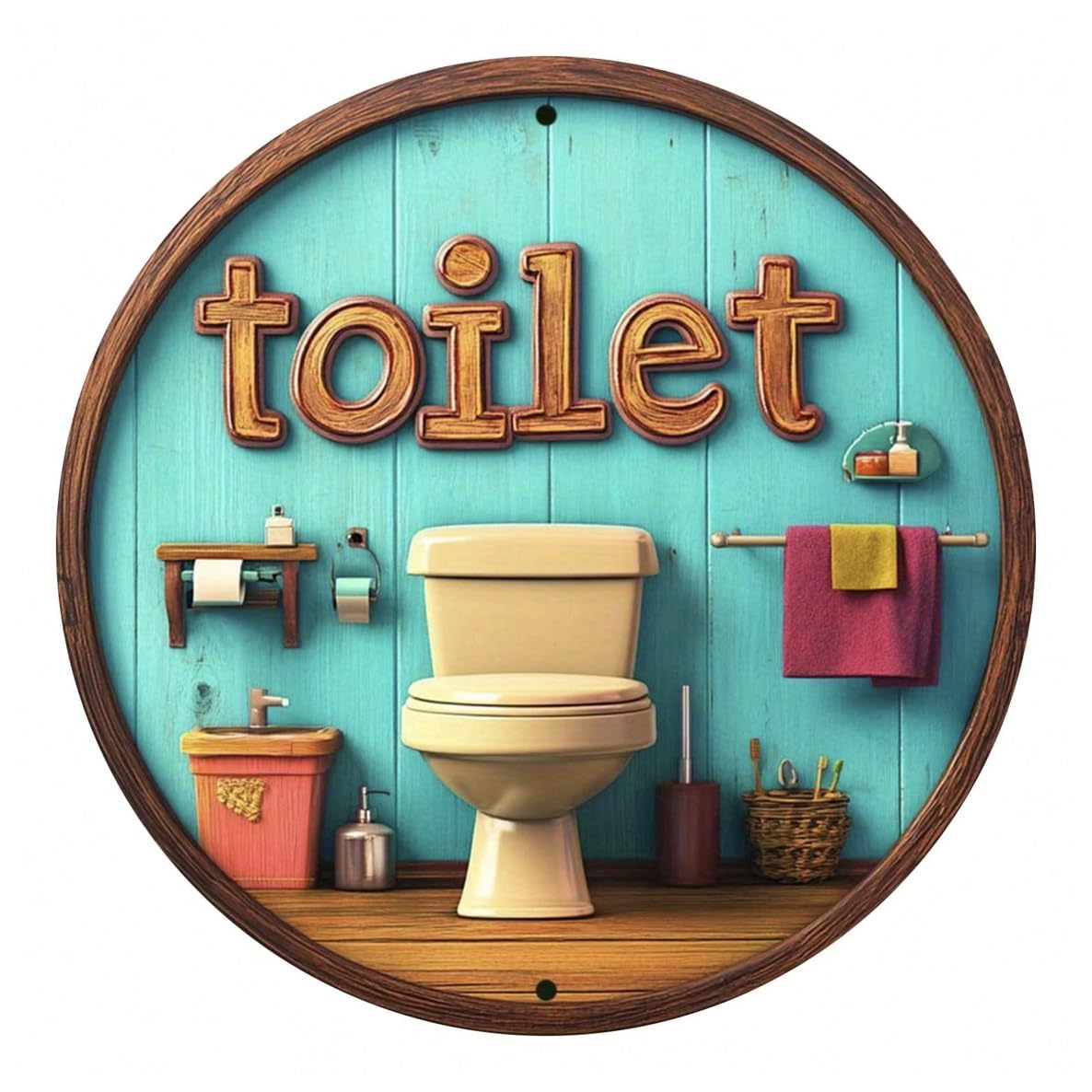 ALOHAMONI American USA Tin Sign Round Diner Route66 Resort Vintage Metal Plate Retro California West Coast Hawaii Diner Route66 (TOILET turquoise)