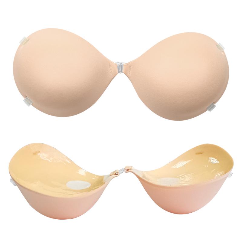 Hand-Brushed Adhesive Breast Pasties for Enhanced Look with Transparent Straps, Gathering Effect, and Invisible Bra Cups for Small/Flat Chests