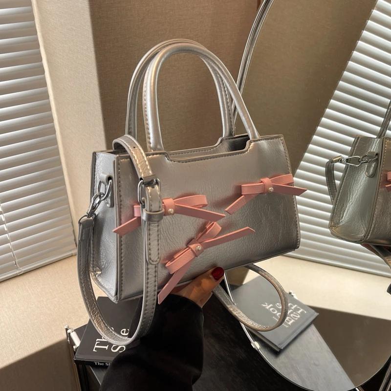 PU Zipper Ladies Crossbody Bags Sewing Thread  New Bow Decoration Shoulder Bags