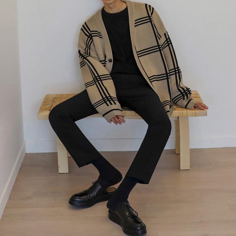 Autumn Men's Korean Trend Loose Knit Cardigan Sweater