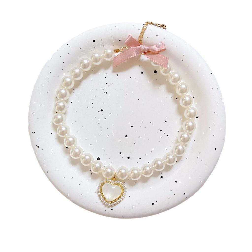 Cat Dog Pearl Necklace Cat Eye Gem Pendant Elegant Temperament Pet Accessories Puppy Collar Small Dog