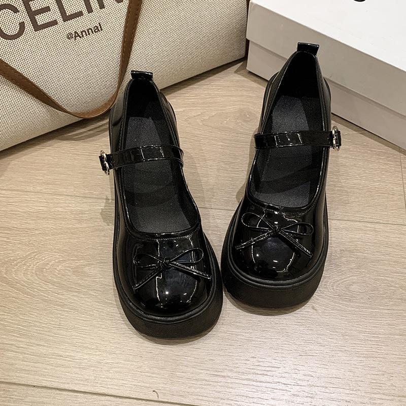Fashion versatile thick-soled thick-heeled bow Mary Jane shoes women's shoes 2025 spring and autumn new comfortable high-heeled single shoes