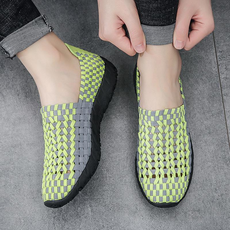 

Летние мужские кроссовки черного цвета с плетением, пляжные, мягкие, легкие, спортивные туфли, повседневные, дышащие, без застежек, туфли на плоской подошве 44