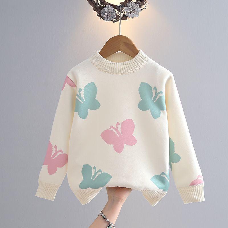 

Свитер для девочек Утепленный Осенне-зимний Модный Универсальный Детский Вязаный Свитер Топ для девочек Милый и Симпатичный 100cm