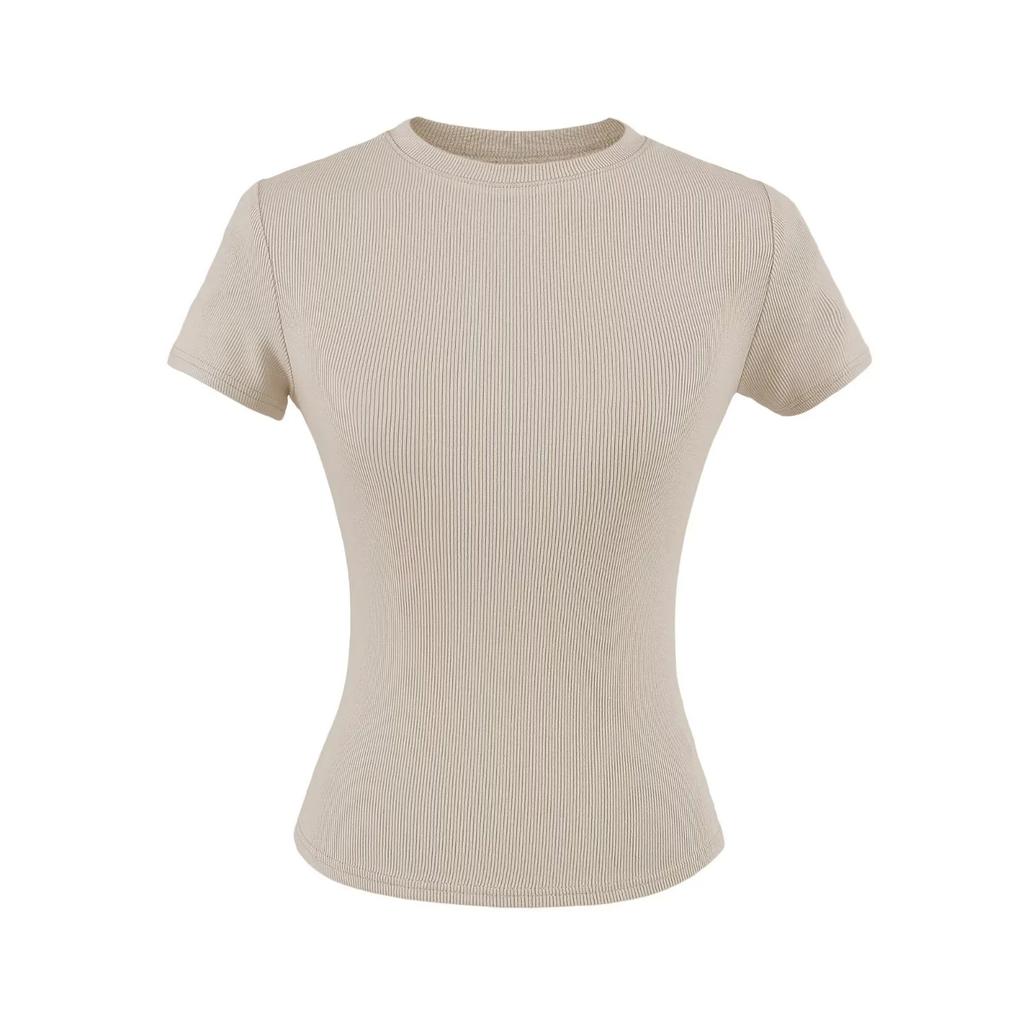 Crew Neck Short-sleeved T-shirt Women's Summer New American Spice Girl Style Basic Solid Color Slim Top