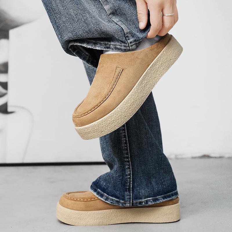 Zapatos de Plataforma Medios para Hombre Mocasines Semi-Drag Zapatos de Casa Abiertos por Detrás Chanclas Masculinas Planos sin Talón para Deslizar