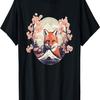 Red Fox Mount Fuji Cherry Blossom  Art Sakura T-Shirt(2)