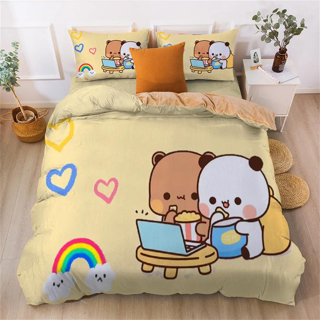 Cute Bear Bedding Set, Bubu Dudu Bear Printed Duvet Cover for Kids Boys Girls Teens,Cartoon Animal Pattern Quilt Cover Single