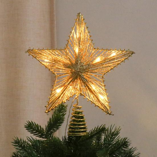 Christmas Tree Topper Star Warm White Holiday Light LED Lighted Star Topper Easy Installation Xmas Decoration for Indoor Trees