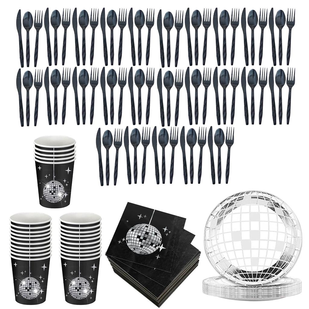 Disposable Tableware Set Party Supplies 9"/7" Silver Disposable Dish Plates Napkins Innerware for Gatherings