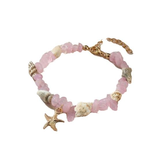 

Starfish Conch Stone Beaded Bracelets Simple Beads Bracelets Adjustable Length Bracelets Sea Themed Beach Jewelry for Women Girls темно-рожевого кольору