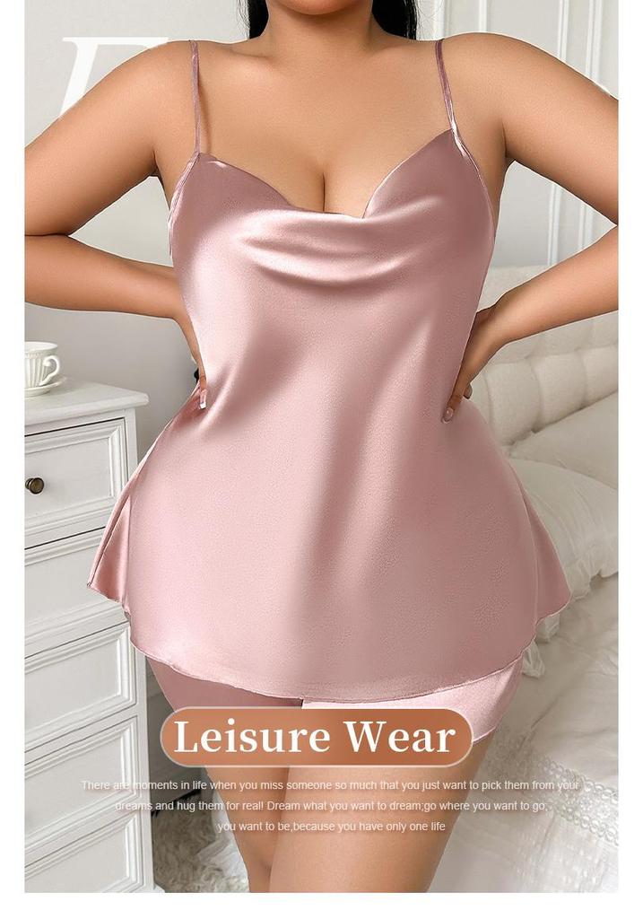 Plus Size Women's Imitation Silk Camisole and Shorts Pajama Set