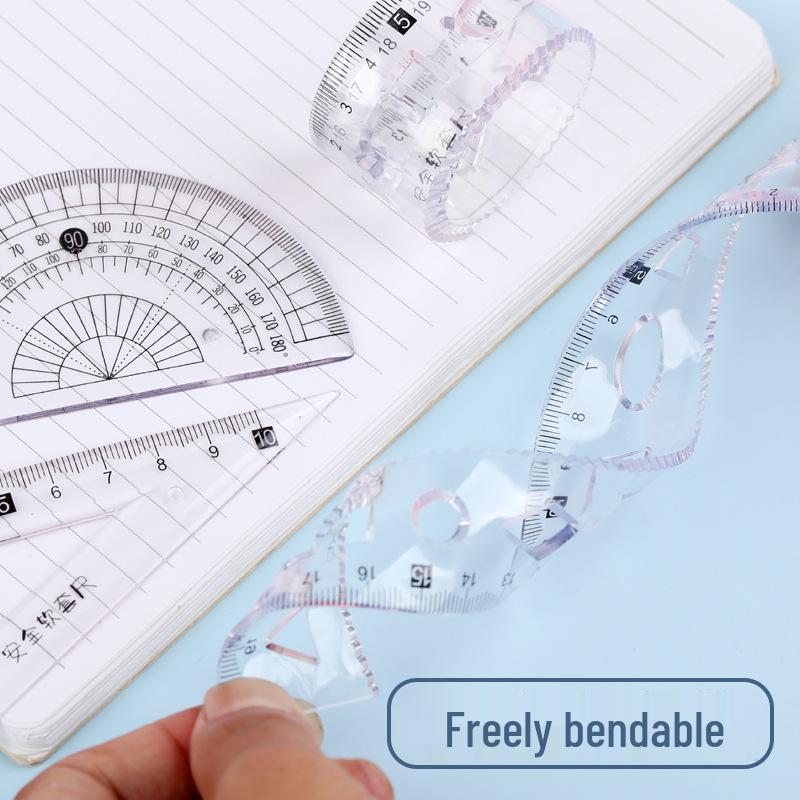 Foldable & Bendable Ruler Set - 4 Pieces, 20cm Student Stationery with Triangle and Creative Wave Ruler
