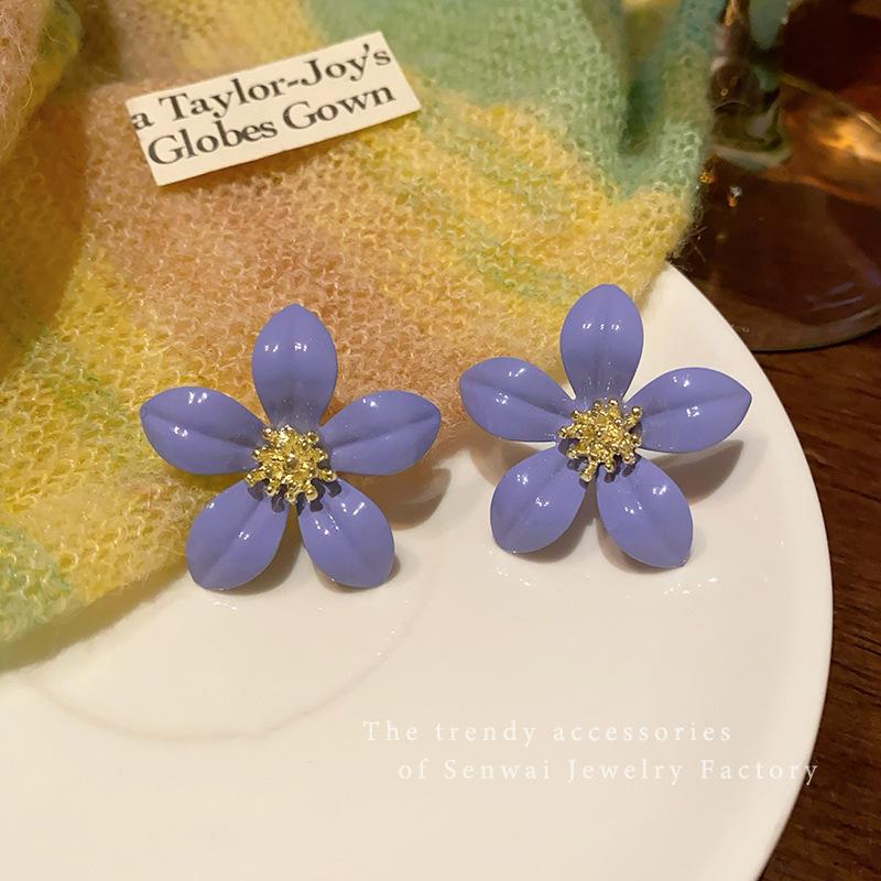 Vacation Style Dopamine Flower Earrings Women's Summer Sweet Temperament Versatile High-end Stud Earrings 925 Silver Needle Earrings