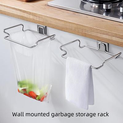 Estante creativo para colgar bolsas de basura en la cocina, gancho de almacenamiento en la parte trasera de la puerta, armario de cocina, estante de soporte para bolsas de basura de acero inoxidable