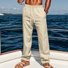 Men's Linen Casual Straight Leg Pants Loose Fit Breathable Summer Beach Trousers for