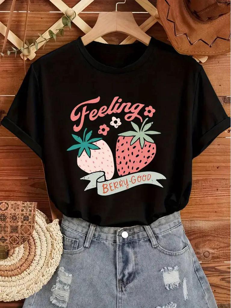 Women's Short Sleeve Cherry Print Top with Free Shipping