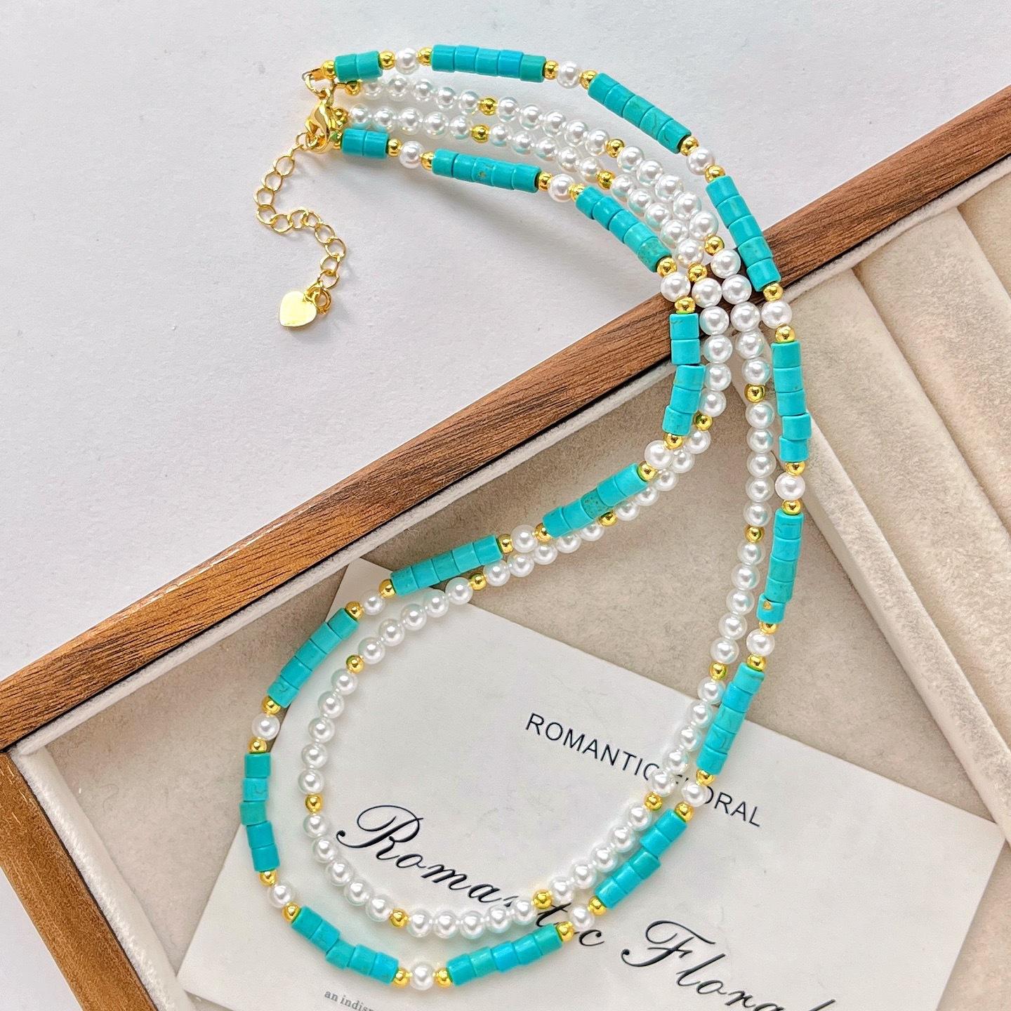 

Vintage Double-Layer Design Sense Faux Crystal Pearl Necklace Clavicle Chain