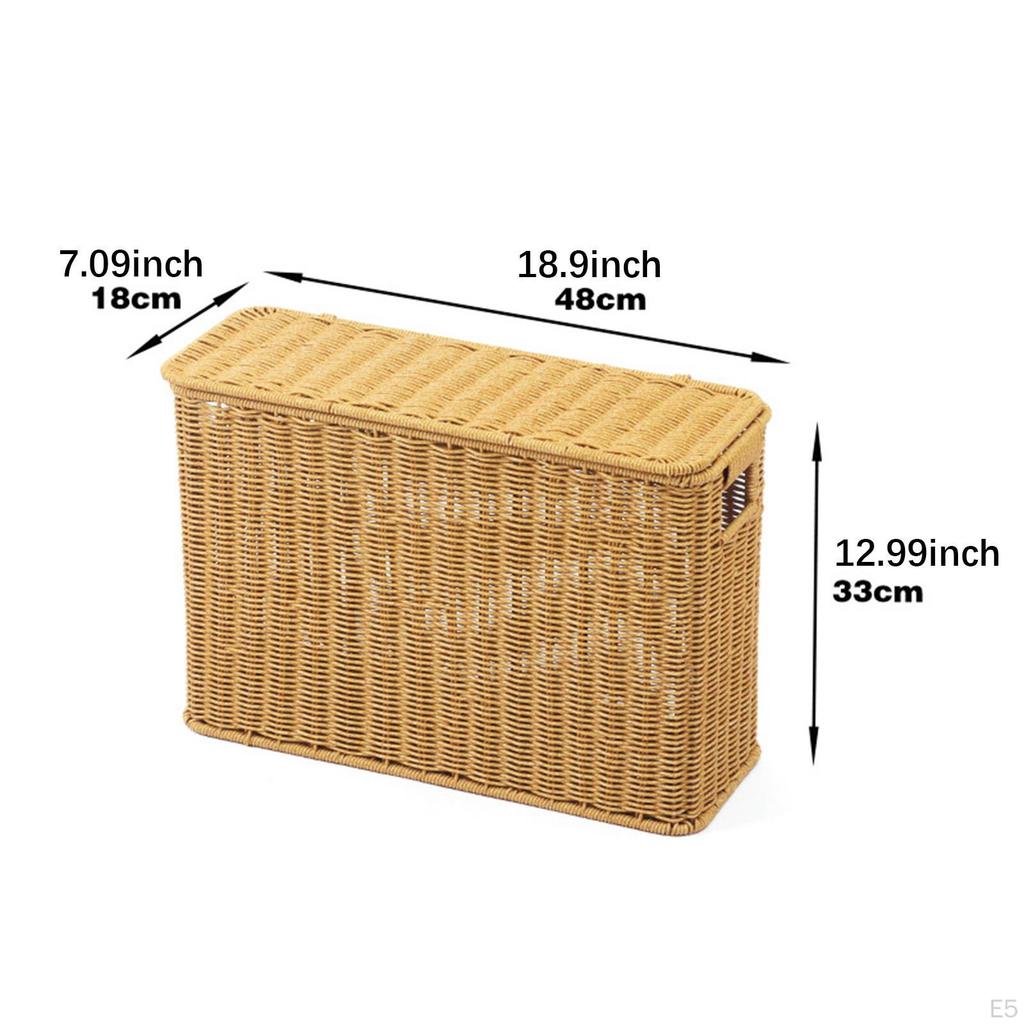 Imitation Rattan Basket Decorative Multifunction with Lid Hand Woven Sundries Container for