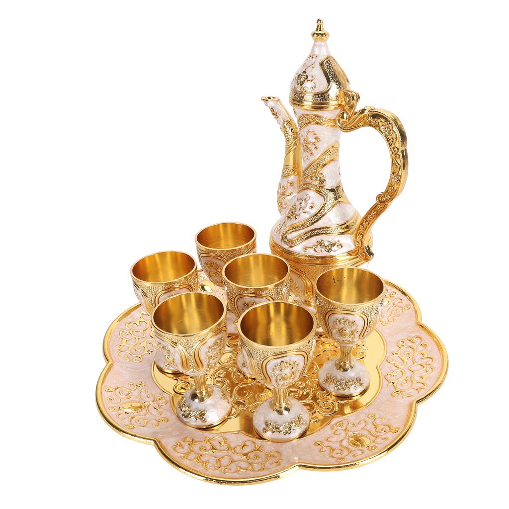 Vintage Turkish Tea Set Multifunctional Zinc Alloy Tea Pot Cups Set with Tea Tray for Party
