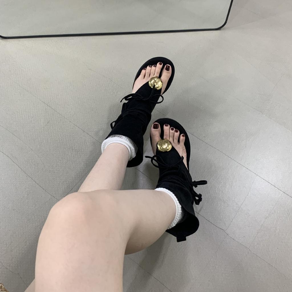 Tassel metal toe cool boots women's 2025 summer new Roman sandals thick heel pile boots western cowboy boots