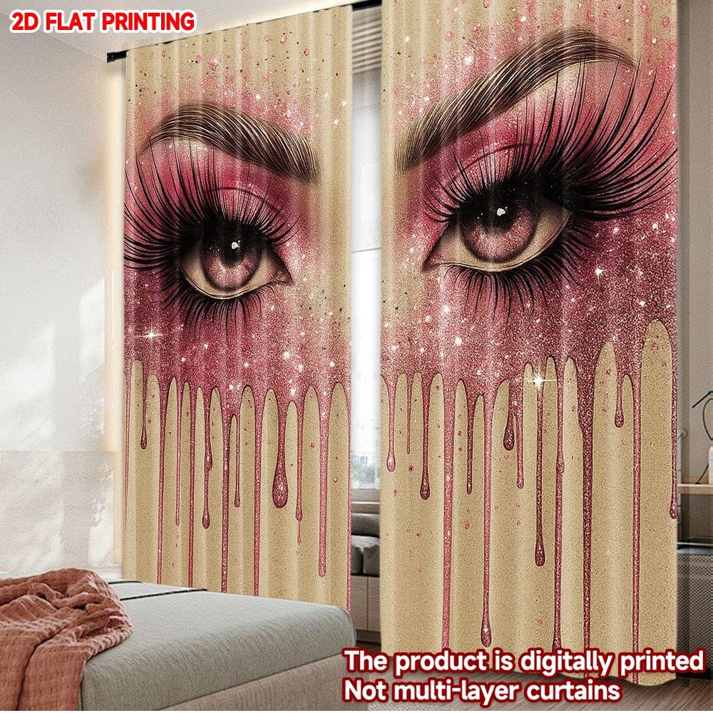 

2pcs Dramatic Eye Makeup Curtains Digital Printing Pink Eyelashes with Teardrop Effect Artistic Design for Bold Bedroom Decor 100*130 Rod Pocket 1pcs