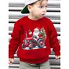 Christmas-Themed Boys' Autumn And Winter Stylish Fleece Round-Neck Sweatshirt Featuring a Loose Fit with a Cartoon Santa Claus Driving