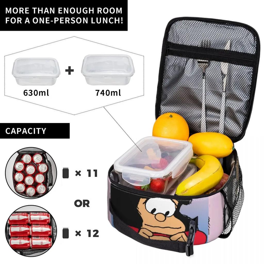 Funny Mafalda Insulated Lunch Bag for Women Resuable Quino Comic Cartoon Cooler Thermal Lunch Box Office Work School