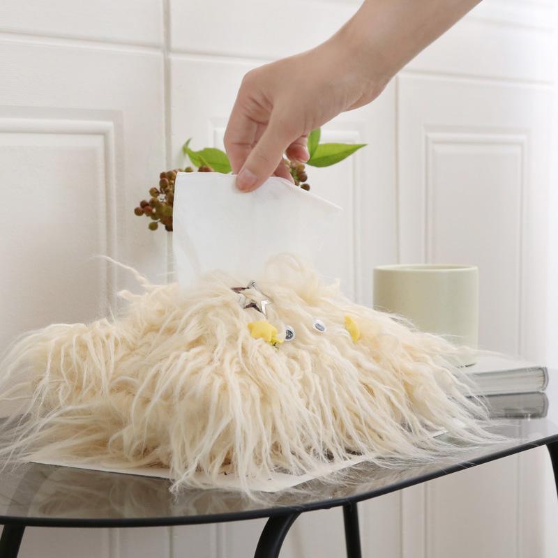1Pc Polyester Fiber Plush Tissue Bag Table Napkin Boxes DIY with Little Hairpin Living Room Toilet Paper Cartoon Monster