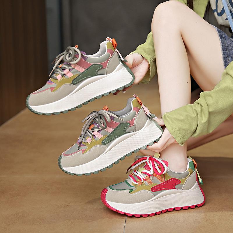 Large Size Ins Han Xin Dad Shoes Female Student Sports Running Shoes Casual Thick Soles Increase Height