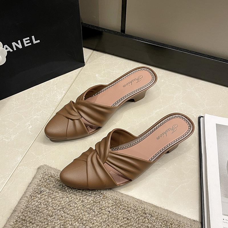 Yuzhihao Women's Summer Pointed Toe Half Slippers - Chunky Heel Casual Low Sandals