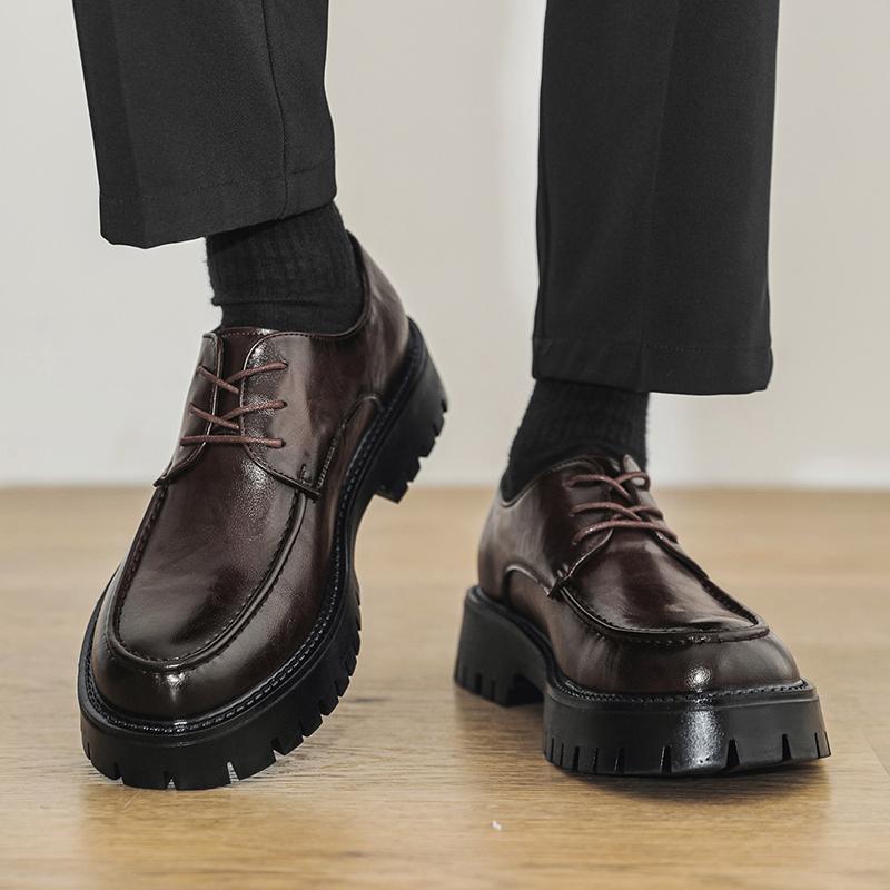 Men's Casual Business Leather Shoes Mens Lace-up Thick Sole Heightened Shoe Men Trendy Wedding Derby Shoes