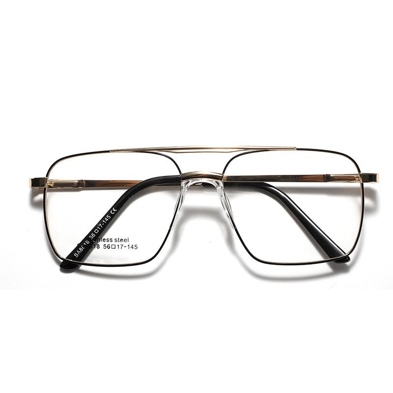 Double Beam Metal Square Saddle Nose Pad Glasses Men'S Literary And Retro Large Frame Flat Mirror Women'S Large Frame Mirror
