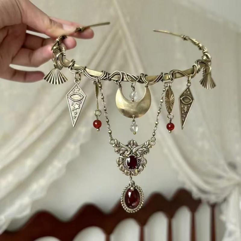 Vintage Glamourní Choker Červený Křišťál Měsíc Geometrický Přívěsek Náhrdelník Dámský Denní Nošení Maturitní Večírek Rande Šperky Dárek