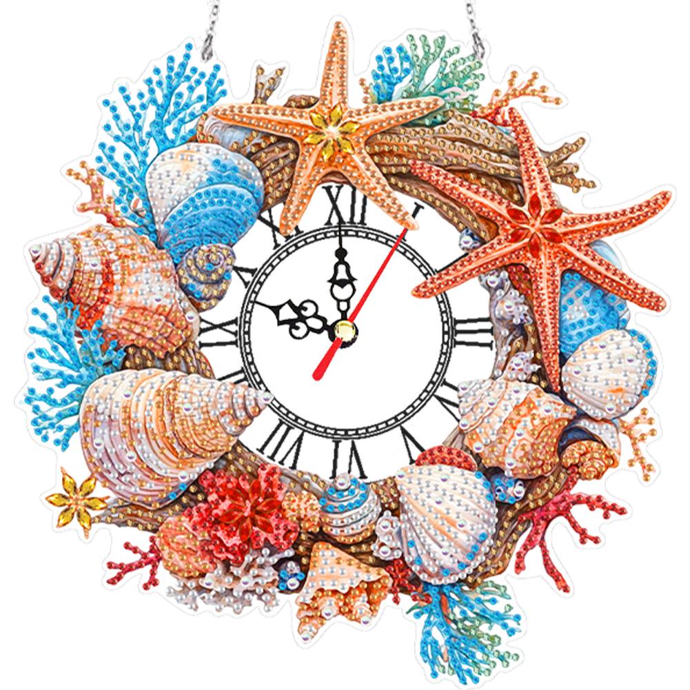Acryl Spezialform Seestern Diamantmalerei Kranz Uhr 5D Diamantmalerei Uhr Kunsthandwerk Diamantmalerei Hängeuhr