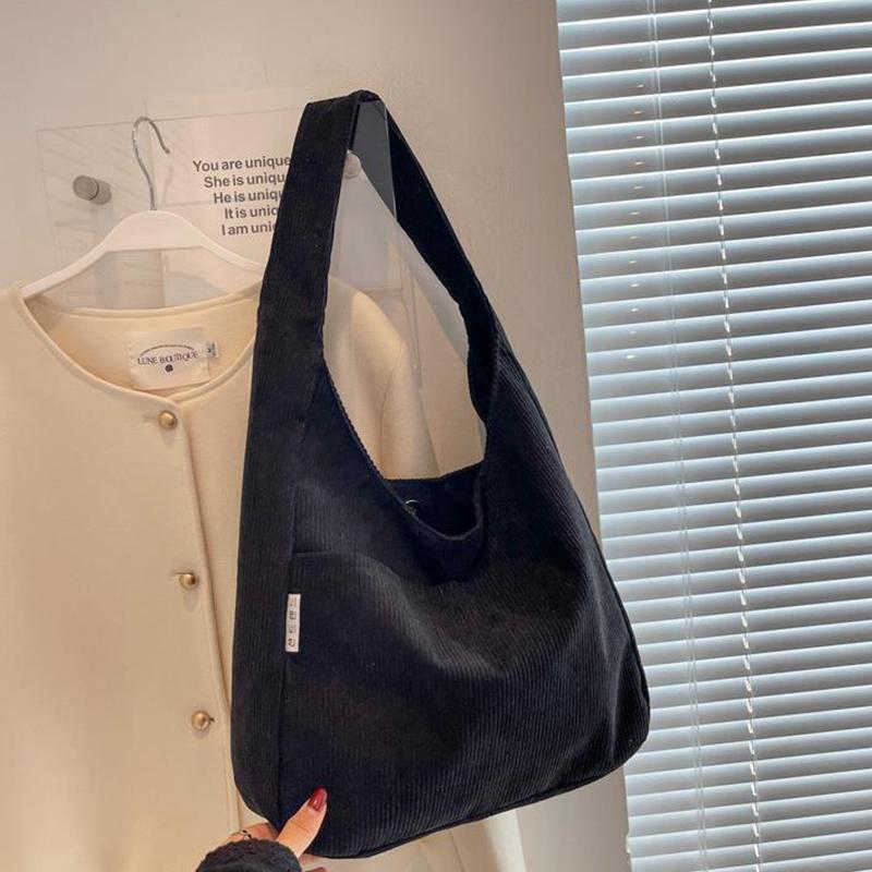 

Causal Shoulder Bags for Women Corduroy Reusable Shopping Totes Large Capacity Female Travel Top Handle Handbag Girls Books Pack чёрный