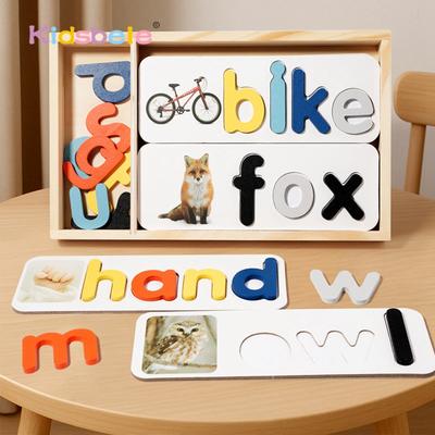 Montessori Holz ABC Rechtschreibpuzzle Spielzeug Für Kinder Alphabet Wort Lernspiel Kleinkind Früherziehung Kognitives Spielzeug