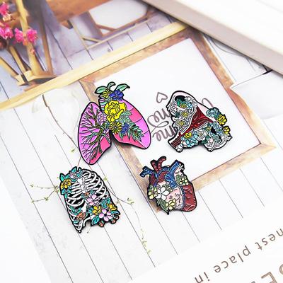 Creative Brooches: Gorgeous Pink Lungs, Uterus, Skeleton, and Heart with Blooming Flowers