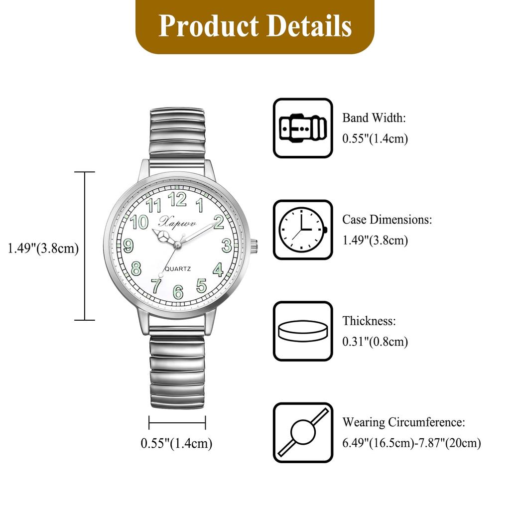 Luminous Analog One Size Fits Stainless Steel Stylish Quartz Fashion Watch Perfect Gift for Day Women's Watch, Silver Waterproof, Cute, Most, Strap,