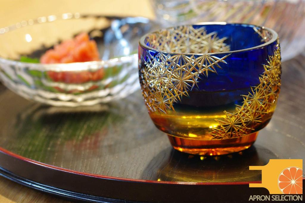 Oba Glass Sake Set in Wooden Box Amber x Traditional Craft Sake Cup [Shining Cosmos/Lapid / Approx. 6.0cm 5.0cm High] (Ochoko) (Celebration Gift)