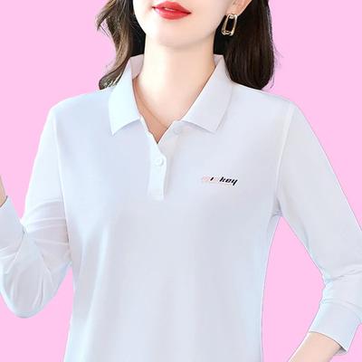 Fashionable Autumn Top Middle-aged Lapel T-shirt Polo Shirt New Long-sleeved T-shirt for Women Fashion Print
