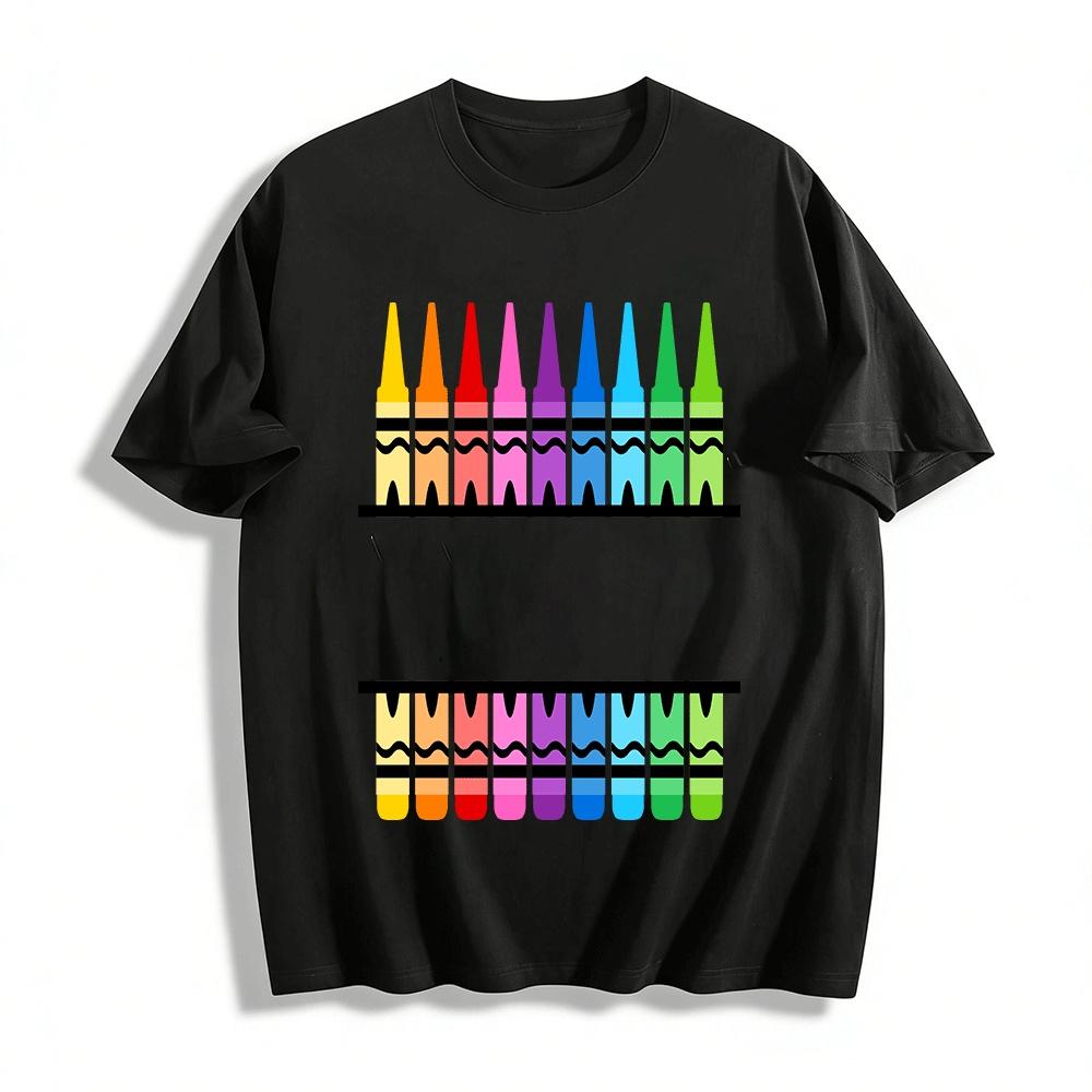 

Colorful Crayon Print Casual Crewneck Tee Shirt Pure cotton T-shirt XXS