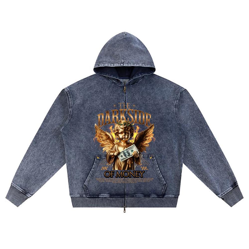 

Худи на молнии из вязаного денима с DTG-принтом The Darkside Of Money Brother Print XL темно-синий