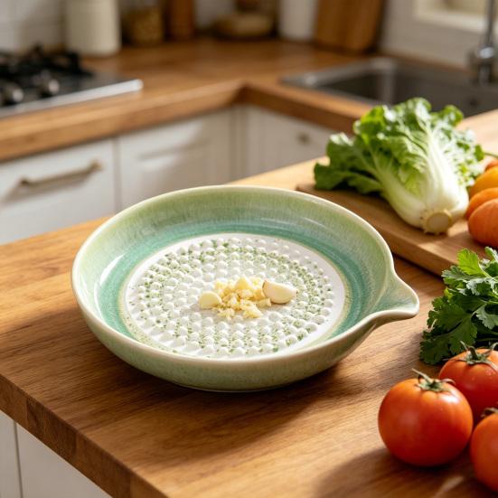 Piatto Grattugia in Ceramica con Smalto Graduale, Schiacciaglio Multi-Funzione per Aglio e Ciotola per Frutta per Cucina, Piatto da Cucina Antiruggine per Purea e Pasta, Decorazione per la Casa