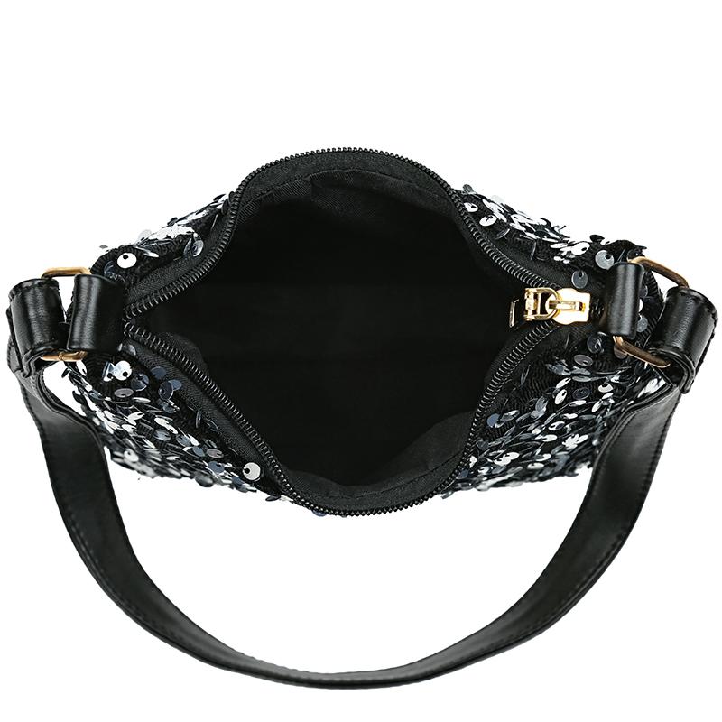 Fashion Women's Sequin Decorated Hobo Bag Black/Silver for Parties Daily Outings Stylish Compact Trendy Evening Bag