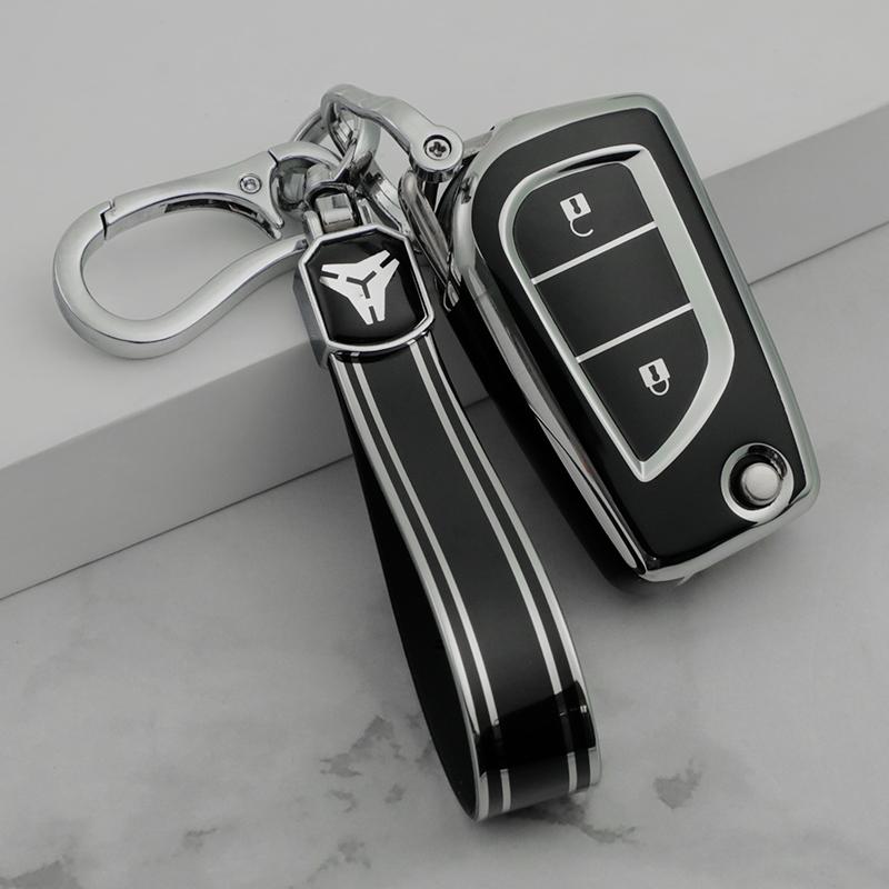 Premium Soft TPU Car Key Case Cover Shell for Toyota COROLLA Camry LEVIN REIZ Highlander RAV4 Fold Key Rings Keychain Bag