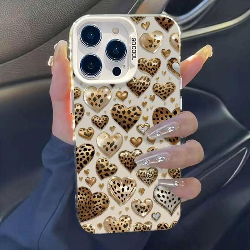 Leopard print heart-shaped case for Apple iPhone 15 Pro Max, iPhone 17 Pro, new iPhone 16 Pro, premium iPhone 14 trendy